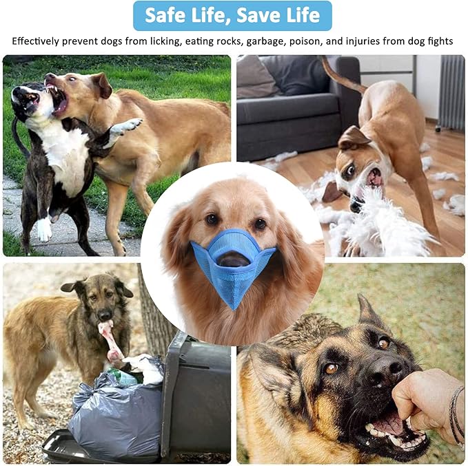 Crazy Felix Nylon Dog Muzzle for Small Medium Large Dogs Dachshund Beagle Poodle Labrador, Air Mesh Breathable and Drinkable Pet Mouth Guard for Anti-Biting Chewing Scavenging(M, Blue)