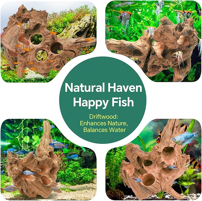 Driftwood for Aquarium Natural Aquarium Wood for Aquascaping Fish Tank Decorations Reptile Tank Decor (Porous Natural Driftwood 10-16“)