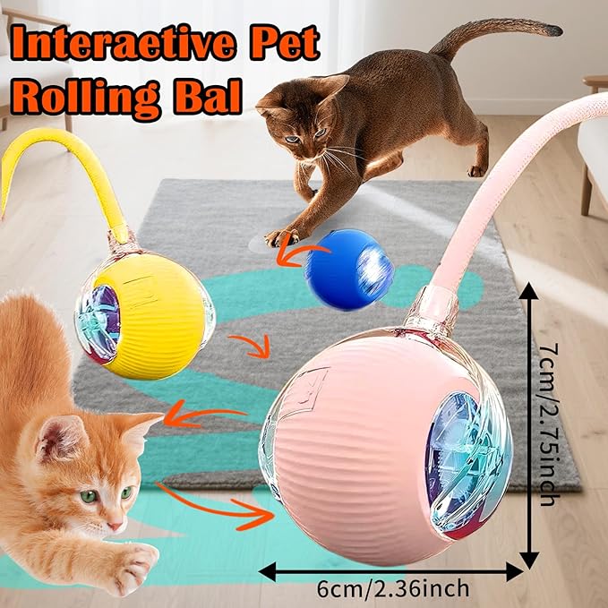 Cat Ball Toy,New Interactive Rolling Cats Dog Toy Balls 360° Smart Automatic Rolling Pet Ball, Fast Moving Toy for Dog,Interactive Toys for Cats (Red)