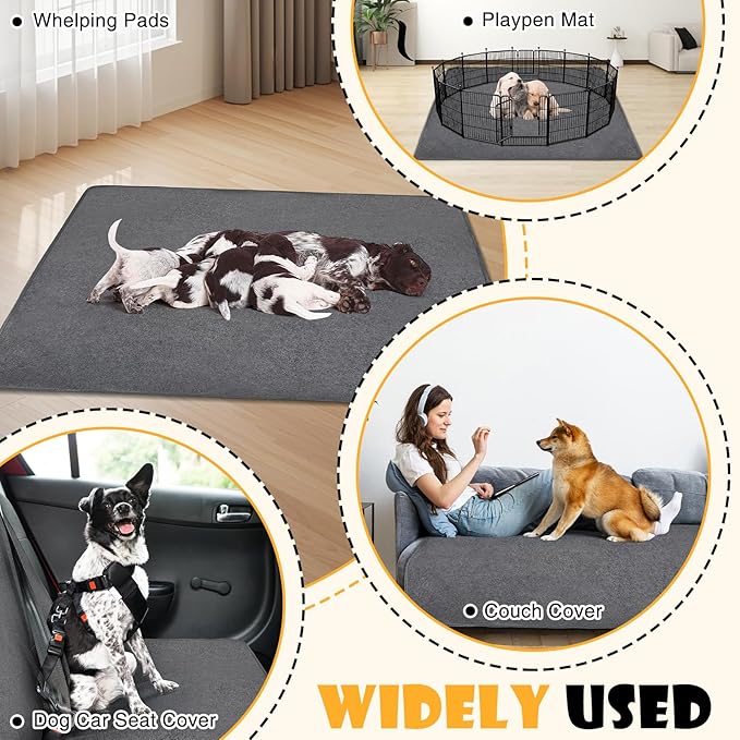 1 Pack Extra Large Washable Pee Pads for Dogs 72"x72" Reusable Dog Mat for Floor Non-Slip Waterproof Pee Pads for Dogs Fast Absorbent Pet Whelping Pads Puppy Playpen Mat for Incontinence, Housebreak