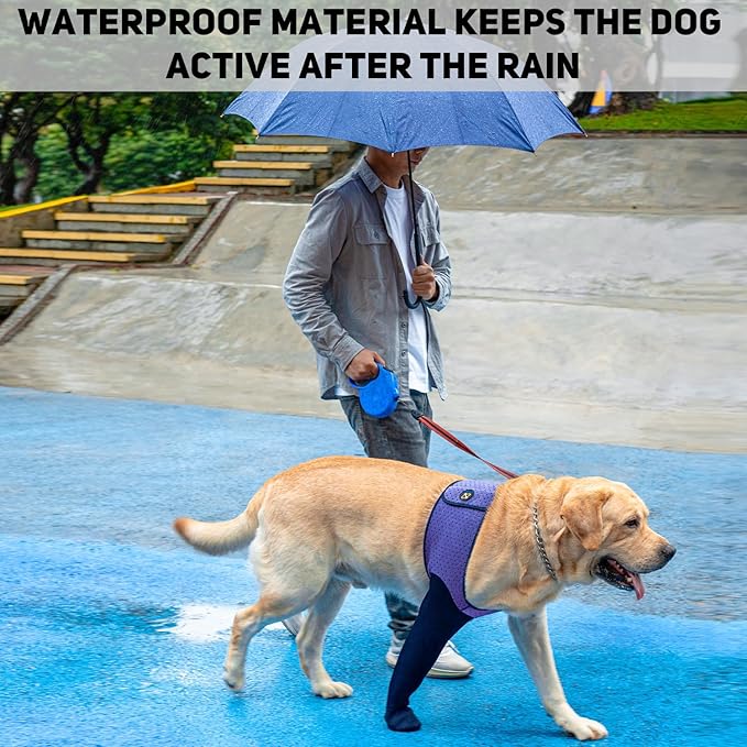 COODEO Dog Socks to Prevent Licking Paws, Healing Boots & Paw Protectors with Non-Slip Bottoms for Wound Protection, Waterproof Sleeve Shoes for Licking（Purple，L_Left