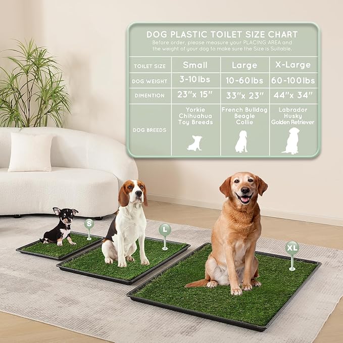 Dog Grass Pad with Tray Small 23" x 16", Ultra-Absorbent Artificial Grass Pad for Dogs Potty(No Grate)Grass Hemmed Edge for Indoor Potty Training Reusable Puppy Pads Dog Litter Box Balcony