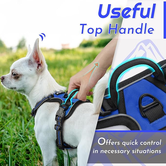 Eagloo Small Dog Harness No Pull, Service Vest with Reflective Strips and Control Handle, Adjustable and Comfortable for Easy Walking, No Choke Pet Harness with 2 Metal Rings, Blue, XS