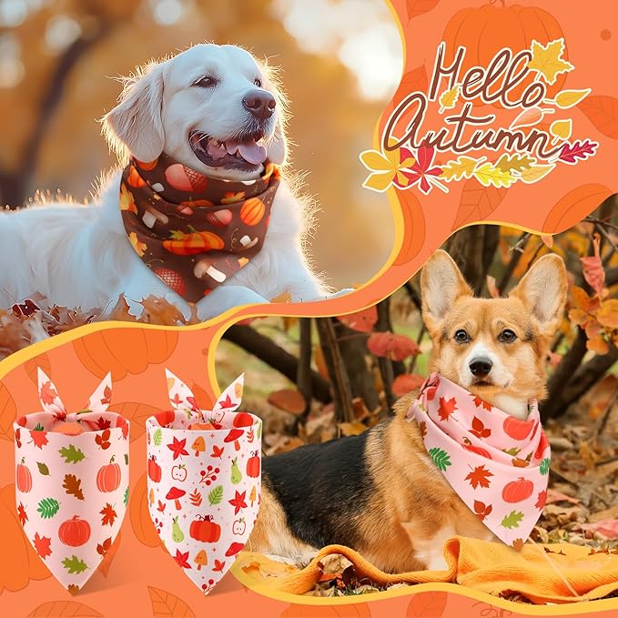Abbylike 50 Pcs Fall Dog Bandanas Bulk Pumpkin Bandanas for Dogs Triangle Kerchief Bibs Scarf for Small Medium Large Pets Autumn Thanksgiving Costume Accessories, 25 Styles (31.5 x 21.7 x 21.7 Inch)