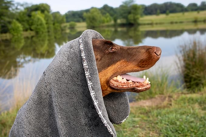 Devil Dog Premium Pet Drying Towel, Ultra-Soft, Highly Absorbent Microfiber Bath Towel for Dogs, Cats, and Other Animals - Gray, Large 24" x 35" 1200GSM 80% 20% Blend