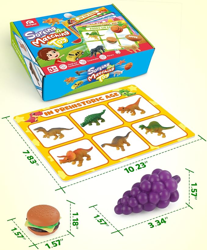 Coogam Sorting Toy for Toddlers, Animals Dinosaurs Fruits Vehicles Foods Fishes Balls Farm Playset, Fine Motor Montessori Game Preschool Educational Learning Gift for Year Old Kids