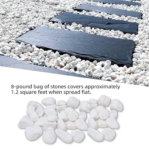8LB 1"-2" White River Rocks for Plants, Polished Pebbles for Garden Landscaping, Planters, Aquariums, Vase Fillers – Indoor & Outdoor Decor
