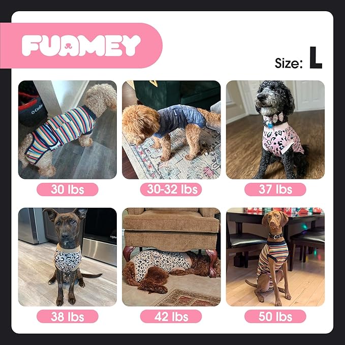 FUAMEY Dog Recovery Suit Male,Dogs Surgery Neuter Suits Puppy Spay Shirts for Female Protect Dog's Skin Anti Licking Abdominal Wounds Doggie Onesie Pet Bodysuit Alternative to Cone Red Stripes L