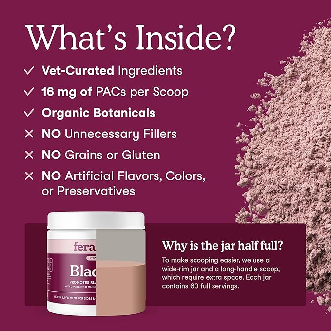 Fera Pets Bladder Support - Cranberry for Dogs & Cats - D-Mannose & Marshmallow Root - Urinary Tract Support - Supports Normal Urine pH - Boosts Immunity - 60 Scoops