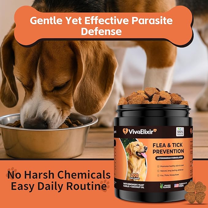 Flea and Tick Prevention for Dogs – 200 Soft Chews - Dog Flea and Tick Treatment & Oral Flea Pills – Skin & Coat Health - Made in USA - for Small, Medium, Large Dogs