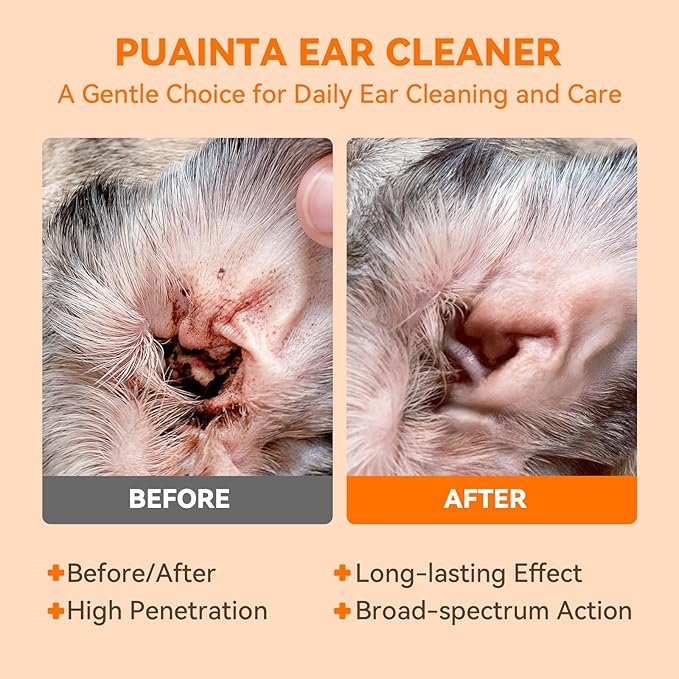 Ear Cleaner for Dog & Cats, Dog Ear Drop and Infection Treatment, Dog Ear Cleaning Solution- Cleaning,Soothing and Deodorizing Itchy Ears 4oz