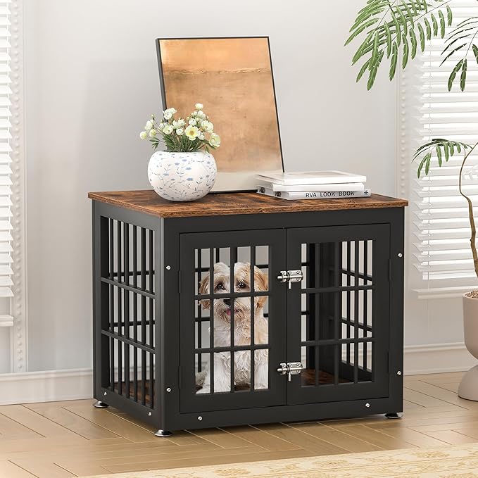 26 Inch Heavy Duty Dog Crate Furniture for Small Dogs, Decorative Pet House End Table, Wooden Cage Kennel Furniture Indoor, Rustic Brown