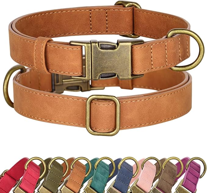 Didog Soft PU Leather Dog Collar, Stylish Quick Released Dog Collar for Large Dogs, Easy Clean Adjustable Pet Collar for Daily Walking, Light Brown, L Fit 15-23" Neck
