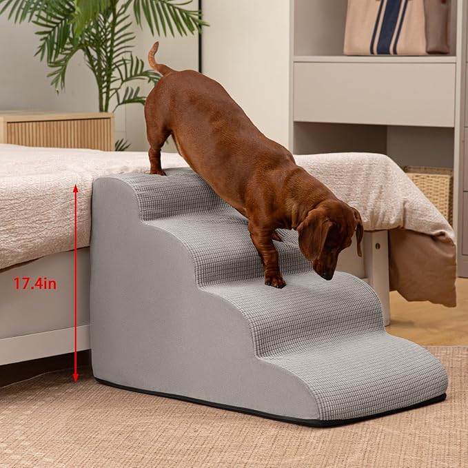 5-Step Dog Stairs and Ramp for High Bed, Non-Slip Sturdy Pet Steps for Small Dogs and Cats,22.2" H,Light Grey