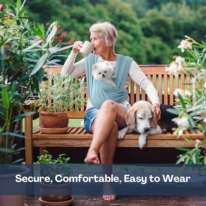 Dog Carriers for Small Dogs, Front Facing Dog Sling Carrier, Hands Free Cat Carrier, Size Adjustable, Reducing Back Pain, Premium Cotton, Safe and Soft Dog Carrier (Plus, Baby Blue)