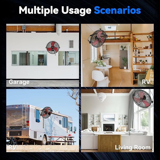 4580 CFM 18 inch High Velocity Wall Mounted Fan, 3-Speed Metal Fan with Sealed Motor, 360 Degree Tliting Heavy Duty Wall Fan for Patio, Barn, Garage, and Gazebo - UL listed