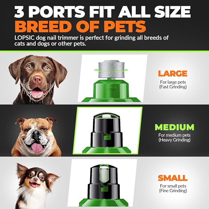 Dog Nail Grinder with 2 LED Lights Powerful 2 Speeds Super Quiet Dog Nail Trimmers with 3 Grinding Wheels Rechargeable Pet Dog Nail Clippers for Large Medium Puppy Dogs Dog Nail File Cat Nail Clipper