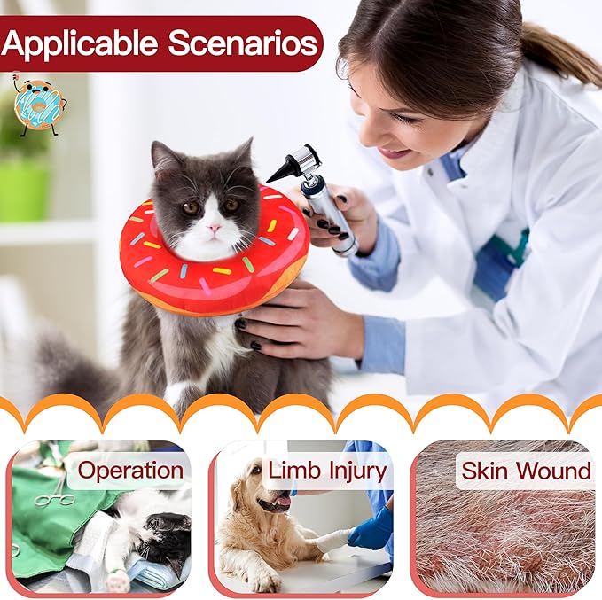 Cat Cone Collar Soft, Cute Cat Donut Collar After Surgery, Adjustable Kitten Recovery Cones to Stop Licking, Lightweight Neck Elizabethan Collars for Cats Kittens (Red, Small)