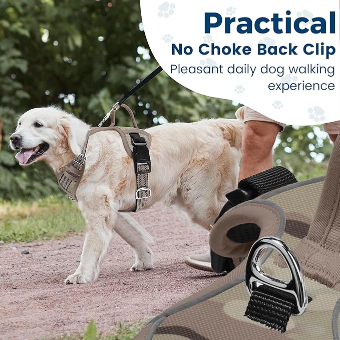 Funfox Dog Harness No Pull, Adjustable Pet Vest Harness, Super Soft Material with Vertical Handle Easy Control, Reflective Night Walking, 2 Leash Clips for Large Dogs, Camo Brown, L