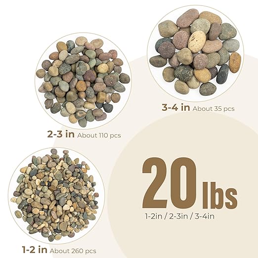 40lbs River Rocks, 1-2 Inch Natural Pebbles for Plants, Hand-Picked Premium Stones for Landscaping and Garden Design, Fish Tank, Flower Pots, Pathways and Backyard, Mixed Color