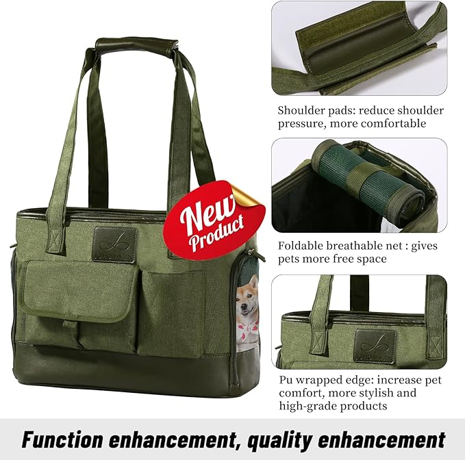 Dog Carrier, Cat Carrier, Pet Carrier, Foldable Waterproof Premium Oxford Cloth Dog Purse, Portable Bag Carrier for Small to Medium Cat and Small Dog（Green）
