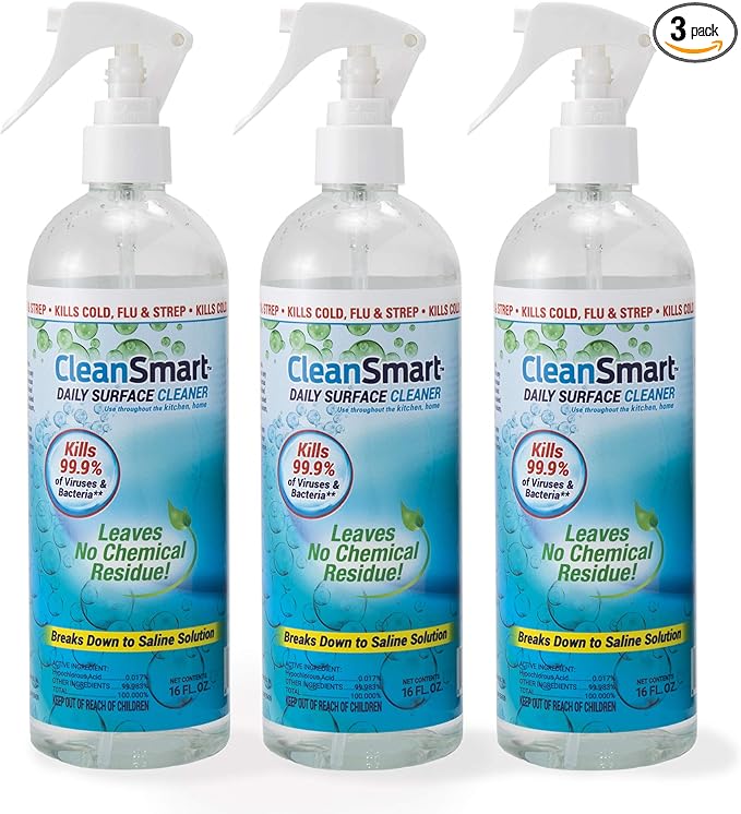 CleanSmart Daily Surface Spray Disinfectant, Kills 99.9% of Viruses, Bacteria, Mold & Fungus, 16 oz Bottle (Pack of 3)