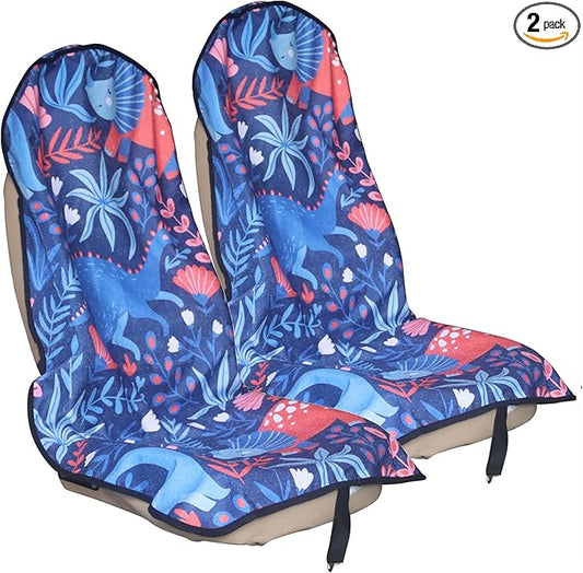 Car Seat Cover Protector Front Seats,for Gym Workout,Running,Swimming,Beach and Hiking,Waterproof Sweat Towel Bucket Seat Covers for Cars SUV Trucks (Dinosaur, 2Pcs)