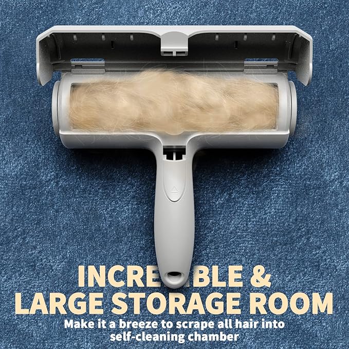 DELOMO Pet Hair Removal Tool: Pet Hair Remover with Fur Bin - Reusable Lint Roller for Pet Hair - Cat and Dog Hair Remover for Couch, Furniture, Carpet, Clothes, Car Seat - Essential for Pet Owners