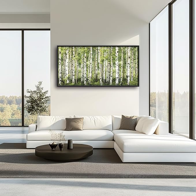Extra Large Birch Tree Framed Wall Art for Living Room,Oversized Green Aspen Trees Forest Pictures Wall Decor,Canvas Print Painting Modern Artwork Bedroom Office Bathroom 60L" x 30W"