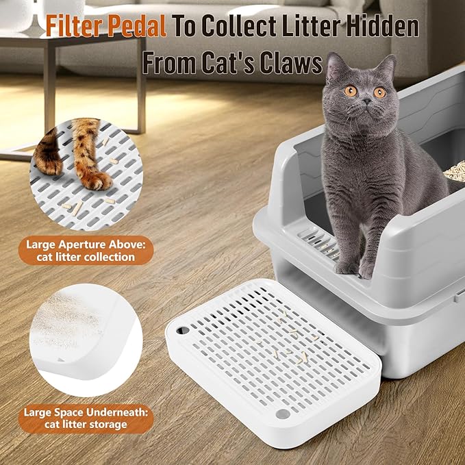 Cat Litter Box Ramp Mat with Filter Function, Cat Step Pedal Stool for Self-Cleaning Litter Box, Easy to Clean, Ideal for Kitten & Elderly Cats (White)