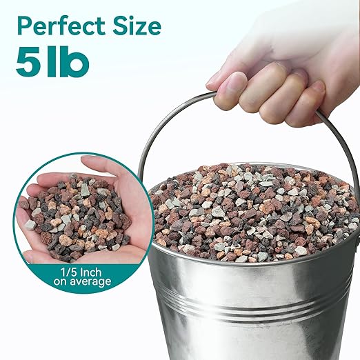 5lbs Terrarium Rocks for Pots Indoor, Succulent, Cactus, Bamboo, Bonsai Tree, 1/5 Inch Rocks for Planters Drainage, Mixed Color Small Lava Rocks for Top-Dressing