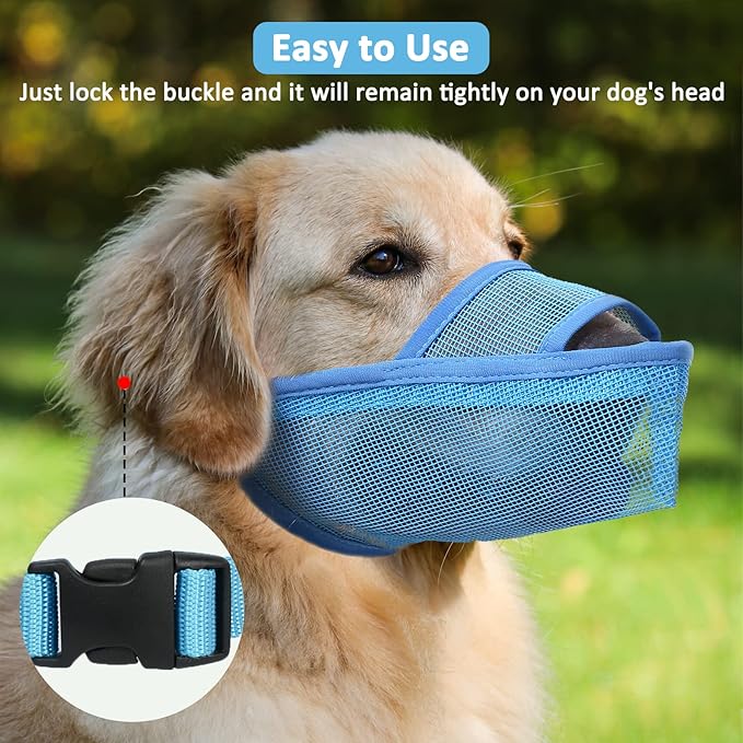 Crazy Felix Nylon Dog Muzzle for Small Medium Large Dogs Dachshund Beagle Poodle Labrador, Air Mesh Breathable and Drinkable Pet Mouth Guard for Anti-Biting Chewing Scavenging(L, Blue)