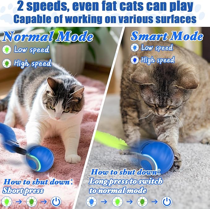AIERSA 2Pcs Interactive Automatic Cat Toys for Bored Indoor Adult Cats,Self Play Speed Tail Toy with 3 Tails and 4 Springs
