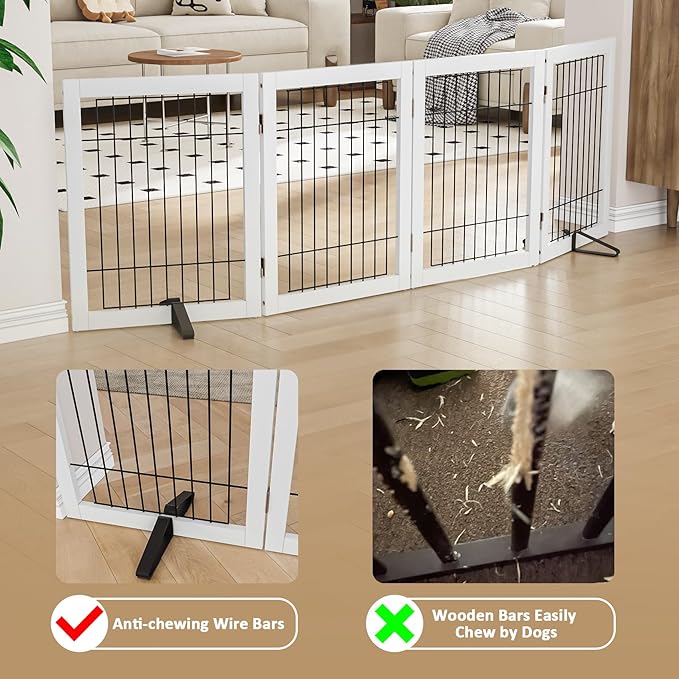 Dog Gate Indoor, Metal Dog Gates for Doorways House, 24-Inch Freestanding Pet Gates for Dogs, Puppy Fence (4 Panel, White)