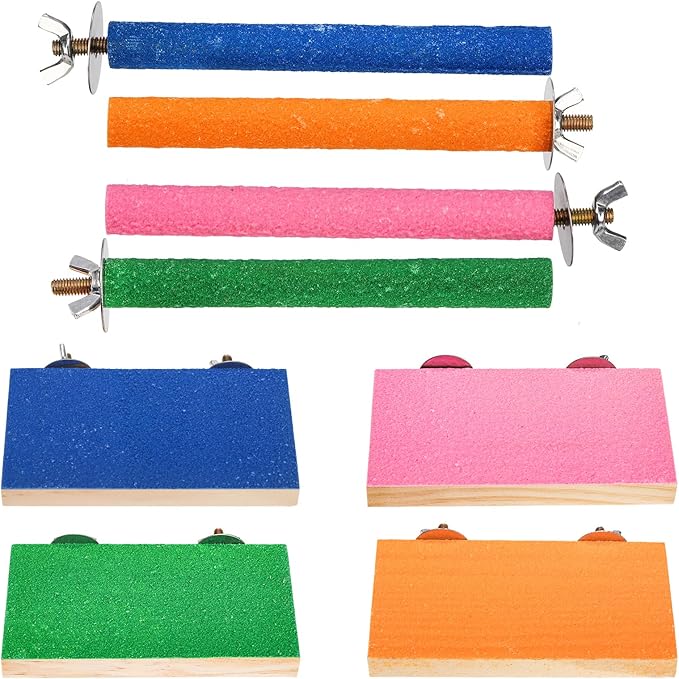 8 Pcs Bird Perch Stand Toy, Colorful Wood Parrot Perch Stand Platform Paw Grinding Stick, Bird Cage Accessories for Budgies,Parakeet,Cockatiel, Lorikeet, Conure
