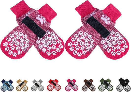 EXPAWLORER Anti Slip Dog Socks to Prevent Licking Paws, Dog Shoes for Hot Pavement, Dog Booties for Small Medium Large Senior Dogs, Traction Control Boots & Paw Protectors for Hardwood Floors Rose