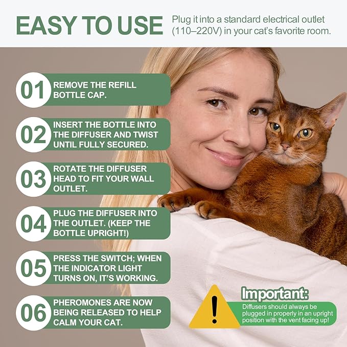 Cat Calming Diffuser Kit with 2 Plug-in & 4 Refills, Pheromone Diffuser for Cats Reducing Fighting, Scratching, Urine, Aggression, Anxiety, Fireworks, Vet Visits, Travel, 120 Day Supply, Safe Formula