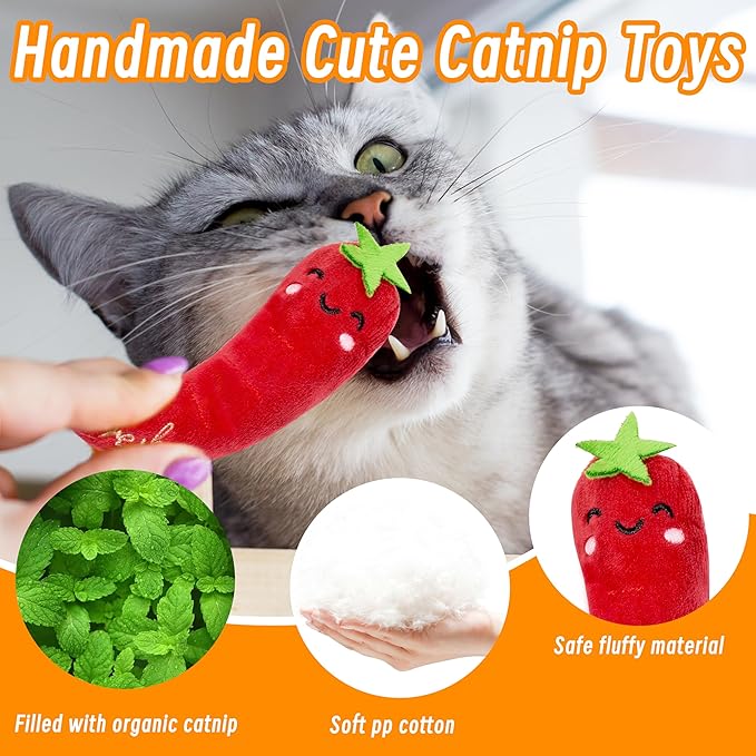 Catnip Toys for Indoor Cats, 5 Pack Cat Toys for Cats, Fluffy Catnip Toys for Chewing Playing, Interactive Kitten Toys, Catnip Filled Kitty Chew Teething Toys, Cat Chew Toys, Vegetable,5 pcs