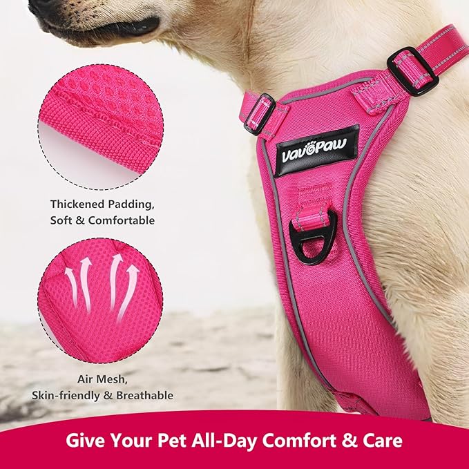 Dog Seat Belt Harness for Car, Dog Car Harness Adjustable Mesh Breathable & Dog Seatbelt Safety Tether with Elastic Bungee for Small Medium Large Pets(Rose, XL)