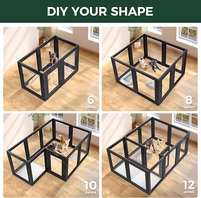 FXW AuraSpace Acrylic Indoor Unleashed Dog Playpen for Small and Medium Dogs, 30 Inch, 16 Panels, Black