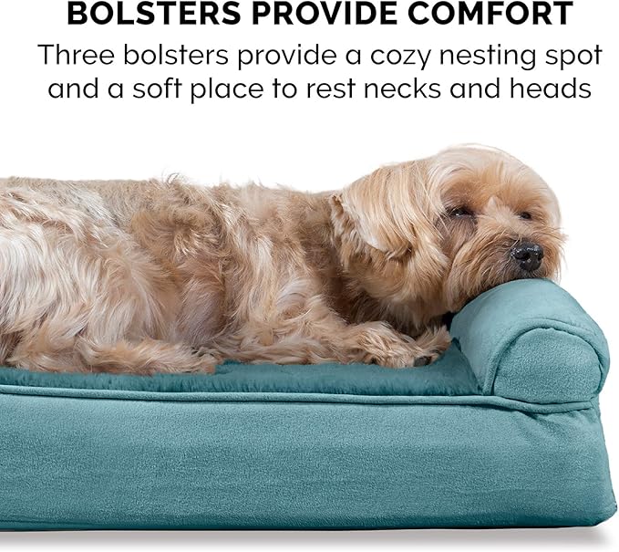 Furhaven Cooling Gel Dog Bed for Large Dogs w/ Removable Bolsters & Washable Cover, For Dogs Up to 125 lbs - Plush & Suede Sofa - Deep Pool, Jumbo Plus/XXL