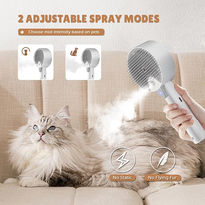 Cat Steam Brush,Cat Brushes for Indoor Cats, 4 In 1Spritz Spray Defur Comb, Cloud Care Shedding Control, Pet Grooming Brush for Long Short Hair Cats Dogs, Massage Clean Design Pet Steam Brushes