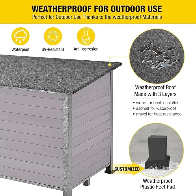 Aivituvin Dog House Outdoor Indoor Weatherproof Dog House for Small & Medium & Large Dogs with Unique All-Around Iron Frame＆Raised Feet（Grey）