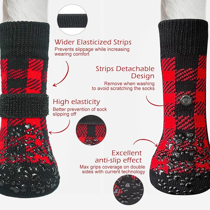 EXPAWLORER Anti-Slip Dog Socks-Double Sides Grips Traction Control on Hardwood Floor,Dog Shoes for Hot/Cold Pavement,Best Paw Protector,Prevents Licking,for Puppy Small Medium Large Senior Dogs