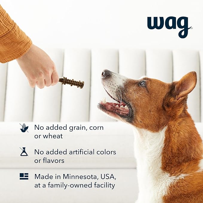 Amazon Brand - Wag Dental Dog Treats to Help Clean Teeth & Freshen Breath - Tiny, Unflavored, 2.25 pounds, 130 Count (Pack of 2)