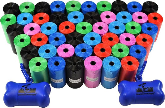 Downtown Pet Supply Dog Waste Bags (1000 CT - Rainbow Bags & 2 Dispensers) Clips to Dog Leashes & Harnesses - Poop Scoop Bags are Leak-Proof & Unscented
