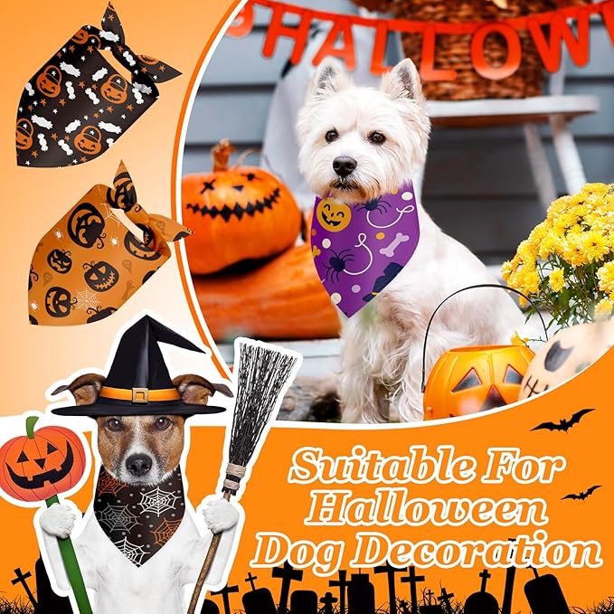 Chunful 30 Pieces Halloween Dog Bandanas Triangle Bandanas for Dogs with Pumpkin Ghost Patterns Soft Bibs Adjustable Doggie Scarf for Small Medium Large Pets Halloween Costume 25.6 x 17.7 x 17.7 in