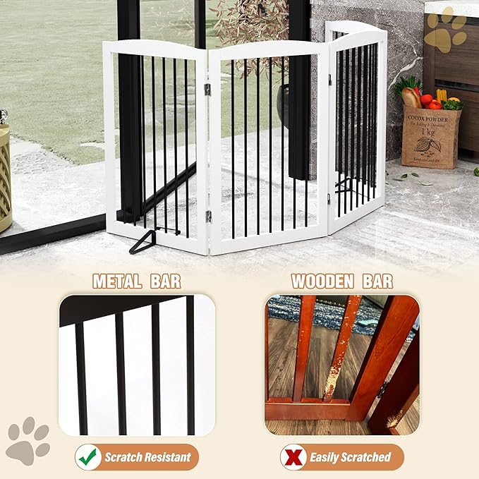 Freestanding Pet Gate - Foldable Wooden Dog Gate, 80 Inch Wide, 4 Panels, White