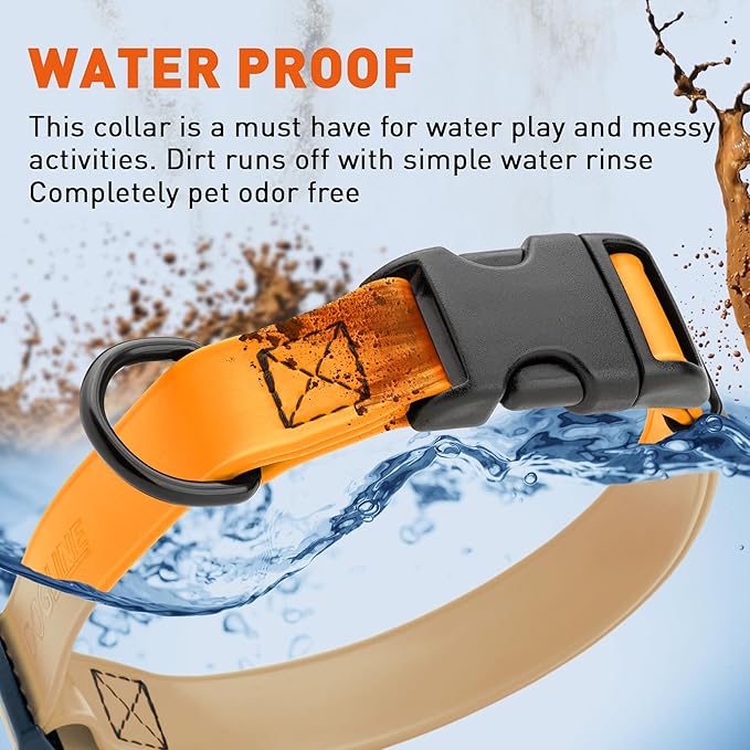 Dogline Biothane Waterproof Dog Collar with Quick Release Buckle Strong Coated Nylon Webbing with Odor- Proof for Easy Care Easy to Clean Fits Small Medium Large Dogs, Tangerine Orange 3/4" W 12-19" L