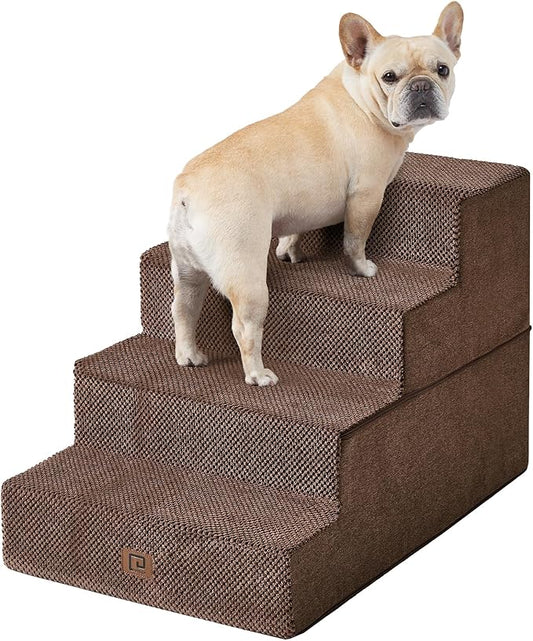 EHEYCIGA Dog Stairs for Bed 20" H, 4-Step Extra Wide Dog Steps for High Bed, Pet Steps for Small Dogs and Cats, Non-Slip Balanced Pet Ramp Indoor, Brown